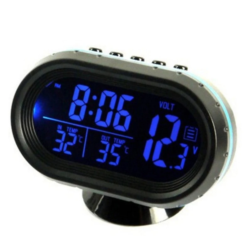 12V Car Digital Thermometer Voltmeter Clock Alarm Monitor Multifunctional for Auto Meter Clock Temperature Gauge