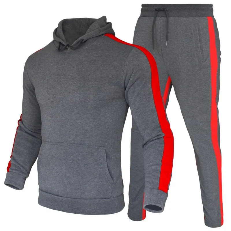 Ensemble de survêtement en polaire pour homme, sweat à capuche rayé et pantalon de jogging, 2 pièces, tenue de fitness quotidienne, S-3XL