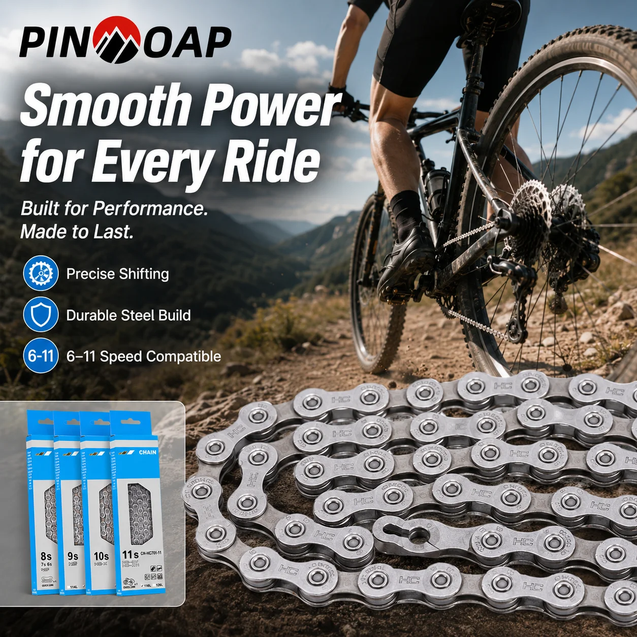 PINMOAP 6/7/8/9/10/11 Speed Bike Chain Durable Bicycle Gear Chain Smooth Shifting Replacement Chain For Mtb Road Mountain Bikes