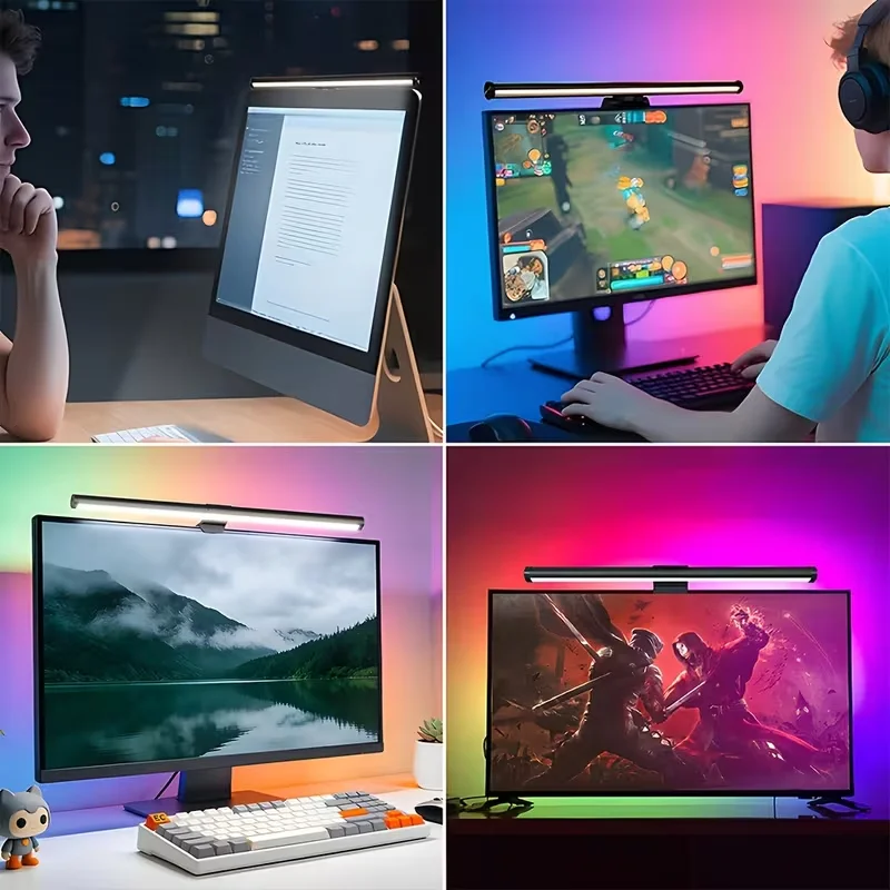 RGB Stepless Dimming Eye Protection 5V Screen Hanging Lamp LED Monitor Light Strip Suitable for PC Laptops Work Study Games