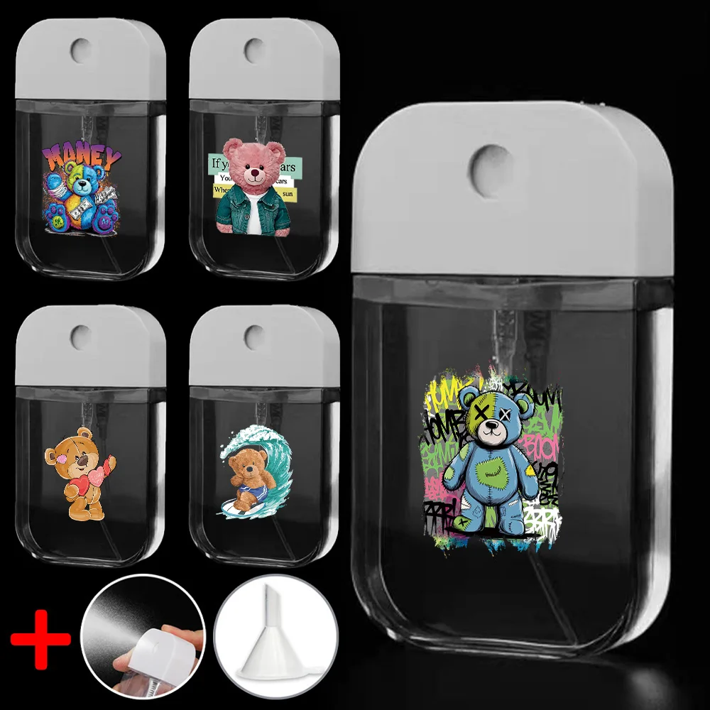 50ml Transparent Card Perfume Bottle Portable Detachable Alcohol Container Personalized Print Mouth Spray Accessory Bear Pattern