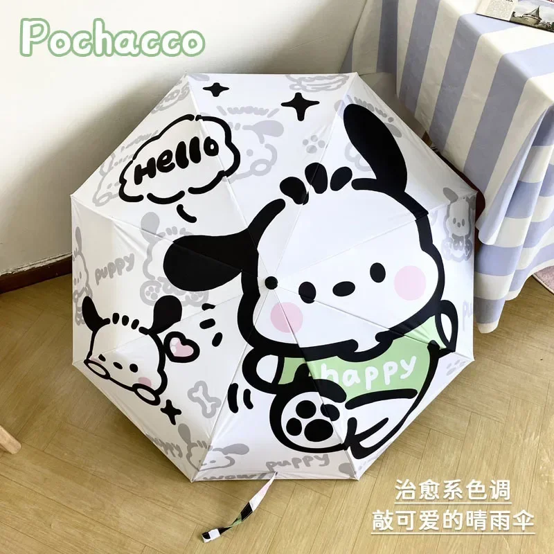 Summer Kawaii Sanrio Anime Pochacco Rain Automatic Umbrella Ins Cute Cartoon Sun UV Protection Umbrella Gifts for Kids