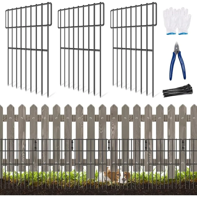 

25 Pack Animal Barrier Fence, No Dig Fence 27 ft(L) X 17 in(H) Garden Fence Animal Barrier, 1.25in Spike Spacing Rustproof Dog