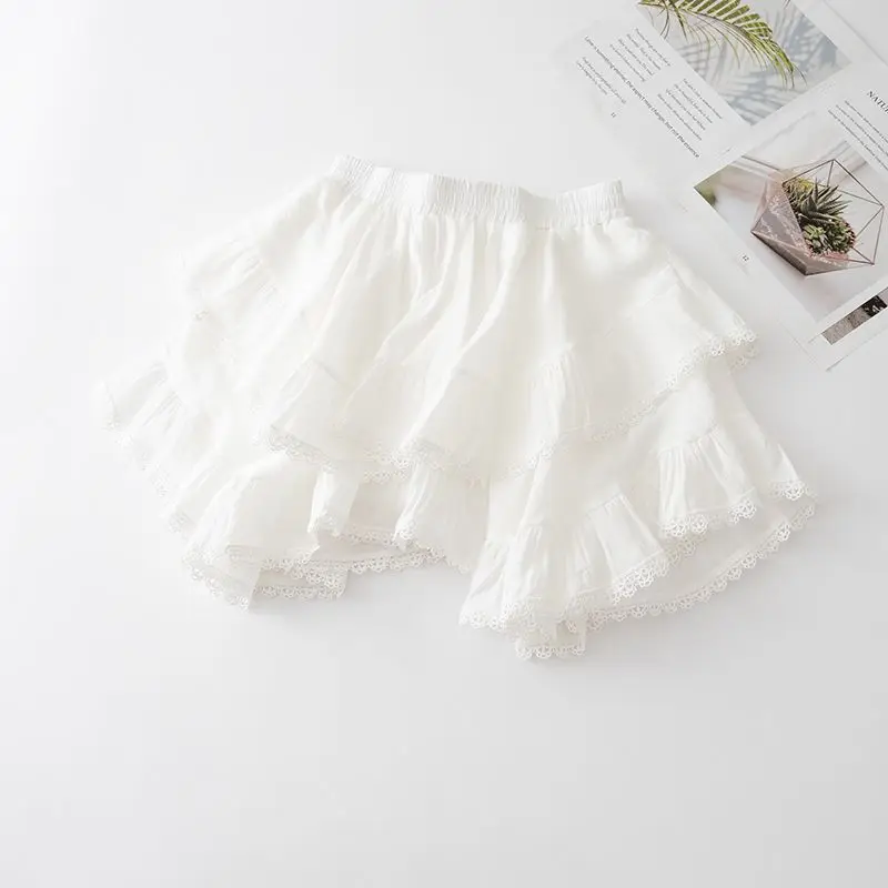 Cotton Linen Summer Mini Irregular Ruffle Skirt White Black Pink Japanese Candy Color Short A Line Harajuku Party Casual Skirt