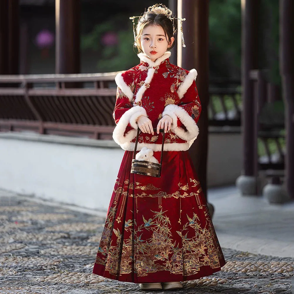 Winter Hanfu Girls 2025 New Year's Clothing Children's New Year Costume Chinese Style Tang Costume New Year's Clothing