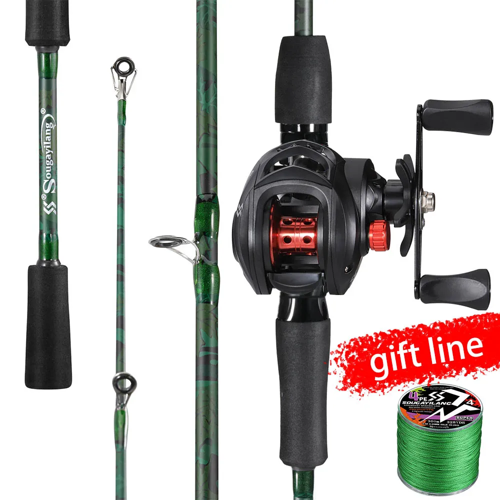 

Удочка Sougayilang 1.68м/1.8м и катушка для заброса, комплект из 2-х секционных удилищ с катушкой, максимальная нагрузка 8 кг, для ловли баса