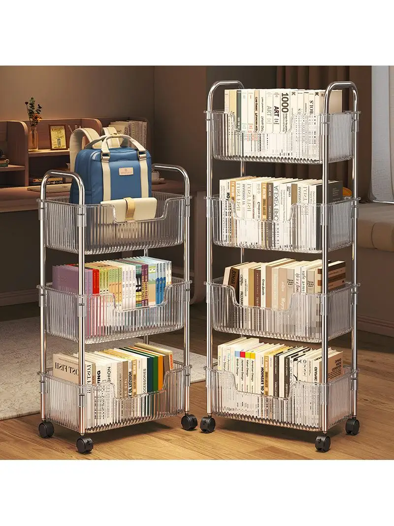 

Acrylic Book Bag Storage Ra Stand Mobile Cart for Desk under Cabinet Multi-Layer Organizer with Wheels Home Use