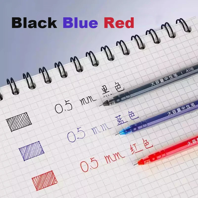 Deli Large Capacity Gel Pen 0.5mm Needle Tip Ink Color Red Blue Black Smooth Writing Pen for School Office Art Stationery Pen