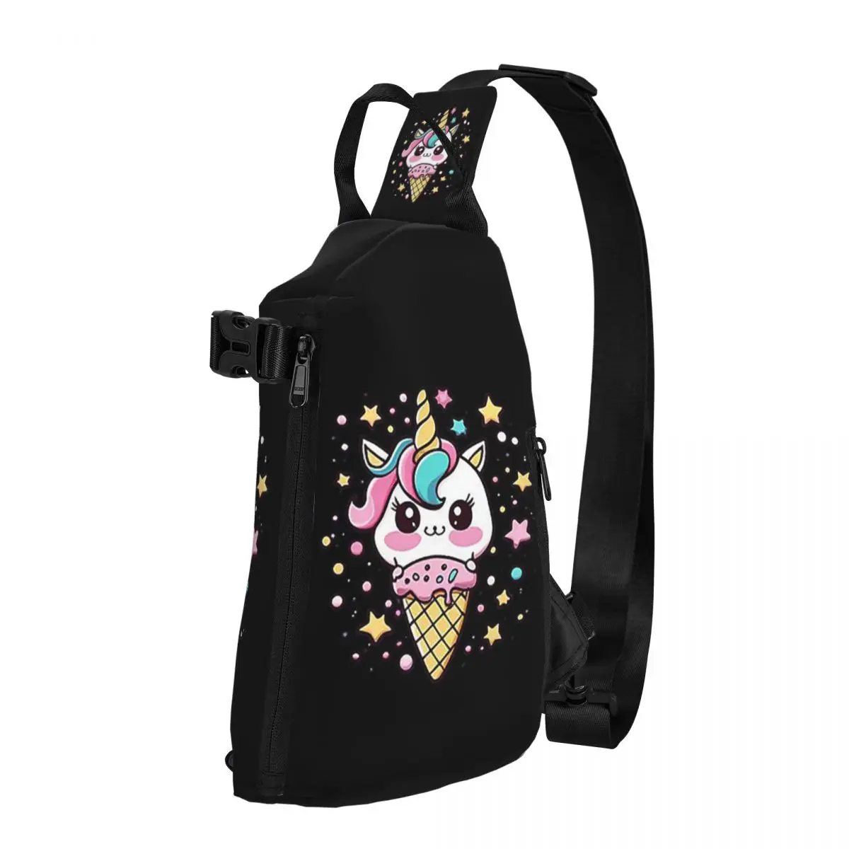 Ice Cream Unicorn Chest Bag Men Sling Crossbody Backpack Chest Bag Travel Hiking Daypack Shoulder Bag