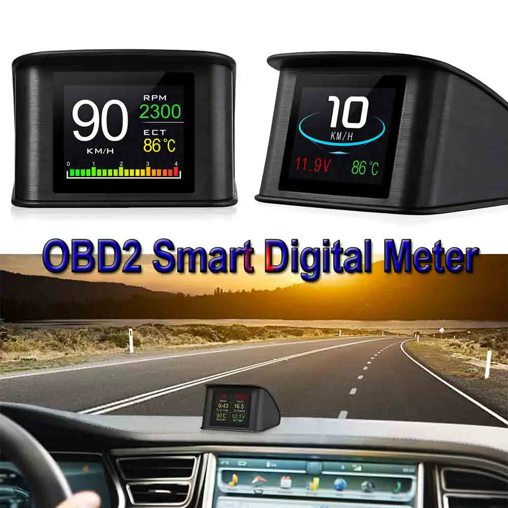 Tachimetro per auto Temperatura RPM Calibro di chilometraggio Hud OBDII Misuratore digitale intelligente Head Up Display Strumento diagnostico per