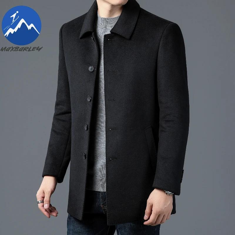Maxbarley Wool Coat Men Designer Luxury Detachable Duck Down Jacket Warm Vest Winter 2025 New Mid-length Woolen Trench Overcoat