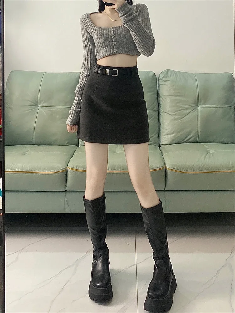 Popular Skirts Black Bustier Female High Waist Thin A-line Skirt Solid Color Suit Package Hip Short Skirt Streetwear Autumn