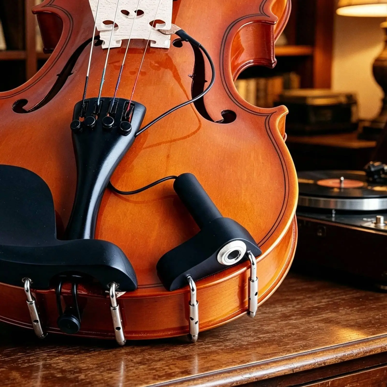 Violin Transducer Pickup with Maple Wood Construction and Secure Bridge Clamp for Professional Musician Amplification