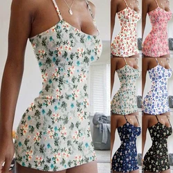 Plus Size Dresses Summer New Print Backless Slip Dress Women's Sexy Slim Floral Dress Mini Dresses Package Buttocks Short Skirt