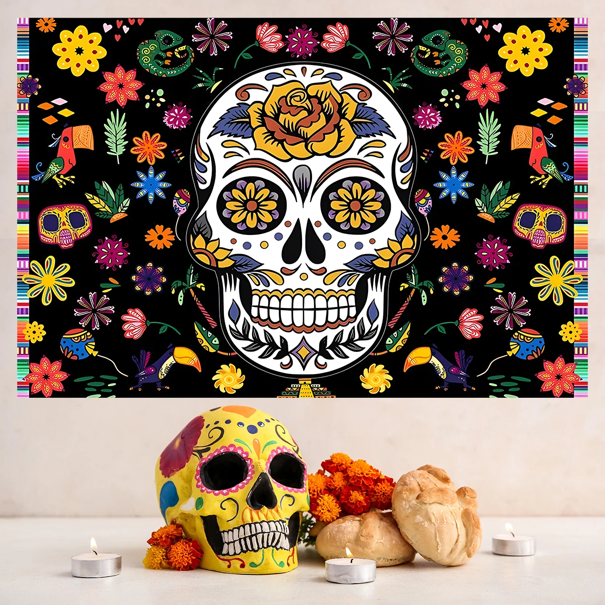 

Mexico Day Of The Dead Backdrop for Mexican Fiesta Sugar Skull Party Supplies Background Photo Festival Celebration Decoration