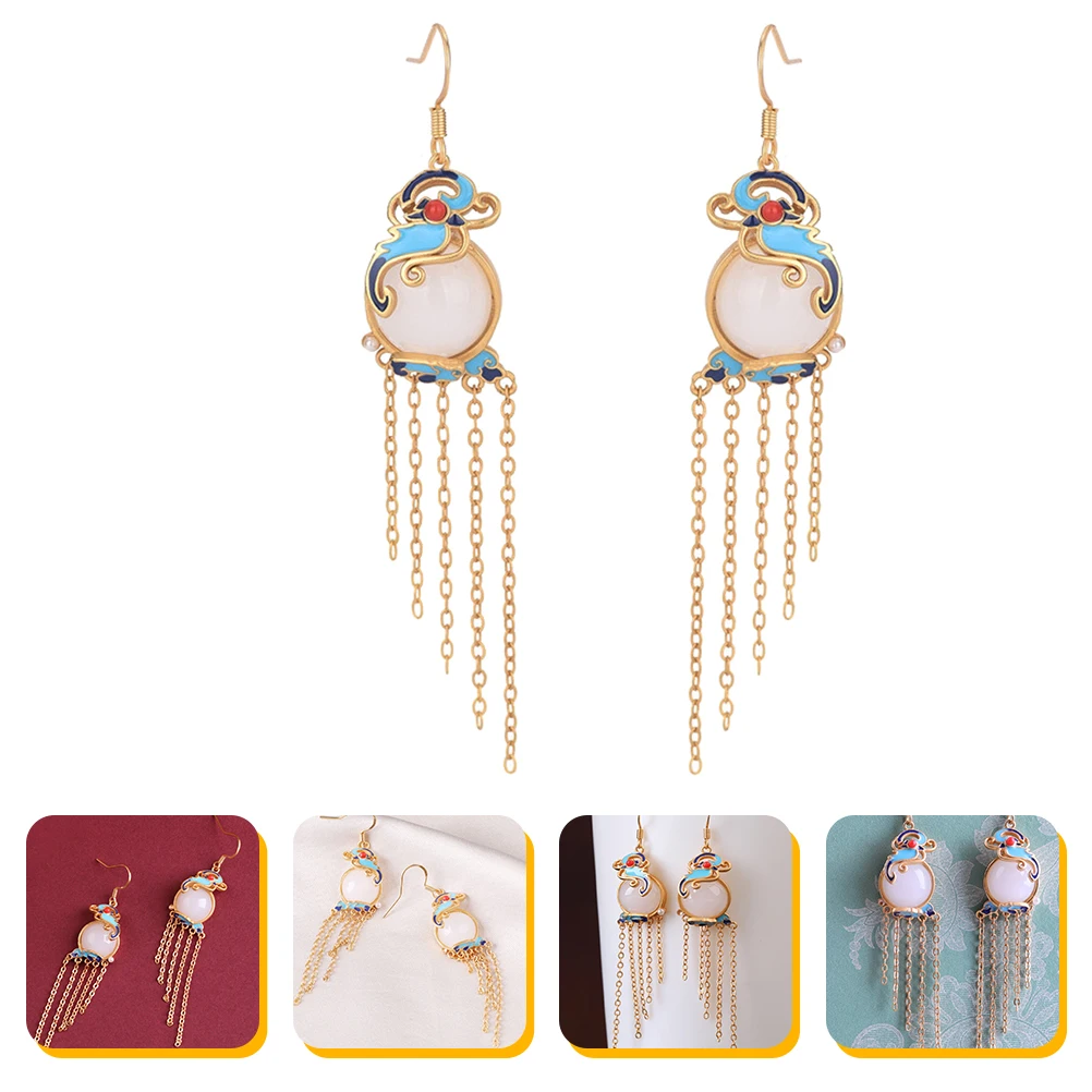 

New Year Earrings Tassel Jade Beaded Chinese Jewelry Pendant Vintage Women H made Fashion Accessories Travel Birthday