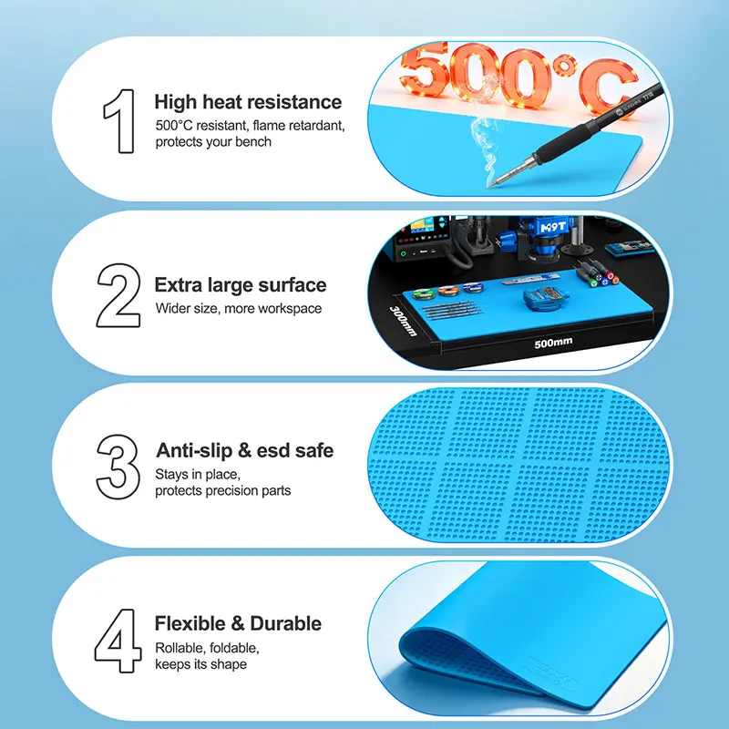 RELIFE RL-004DS Large Thick Work Mat 500°c Resistant For Phones, Motherboards, IC Chips, Soldering and Precision Repair