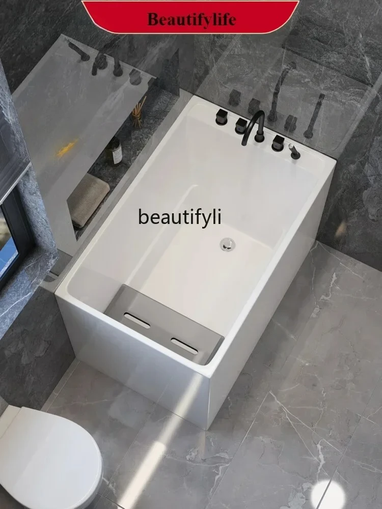 

Japanese Style Acrylic Bathtub Household Deepened Sitting Bubble Bath Basin with Stool Simple Design for Comfortable Bathing