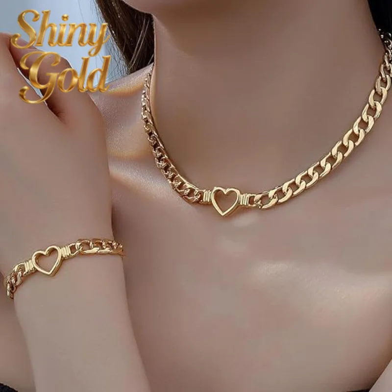 

Роскошное золотое колье ShinyGold 24k с изображением сердца для женщин, модная цепочка на ключицу AU999, браслет для девушки
