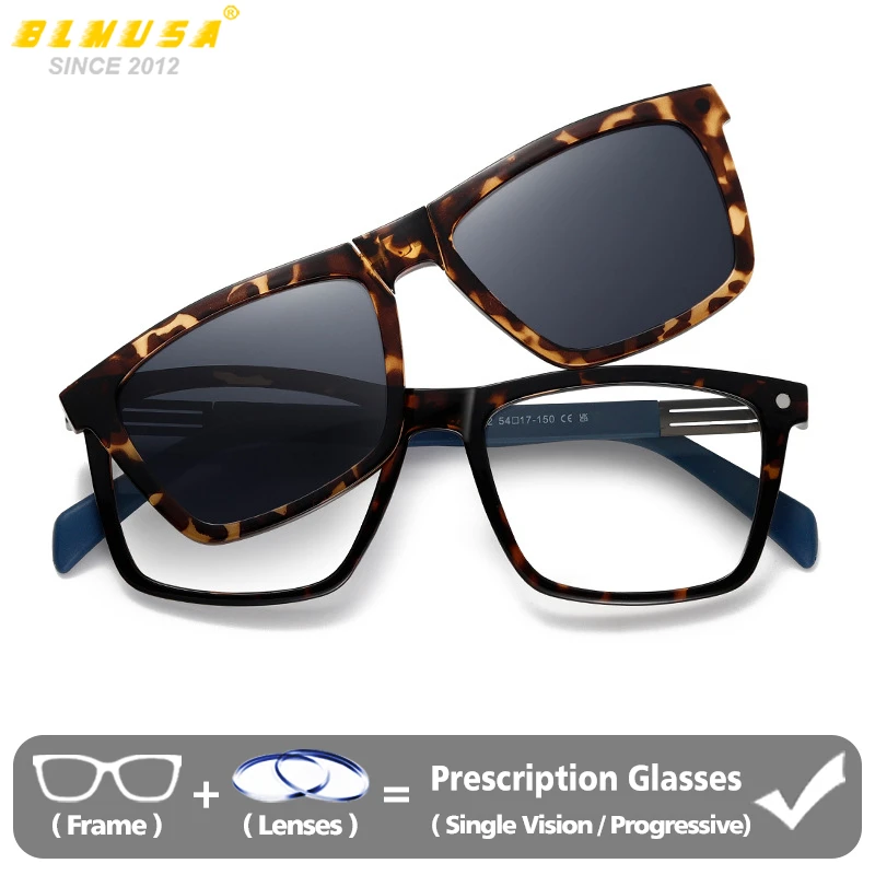 

BLMUSA Fashion Square 2-in-1 Magnetic Sun Glasses Women Men Polarized Sunglasses Prescription Customization Progressive Glasses