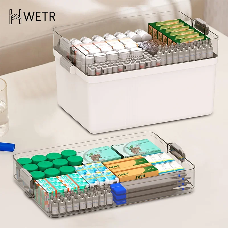 Organizador de medicamentos de 3 niveles, botiquín de primeros auxilios portátil con asa, organizador multiusos para primeros auxilios familiares