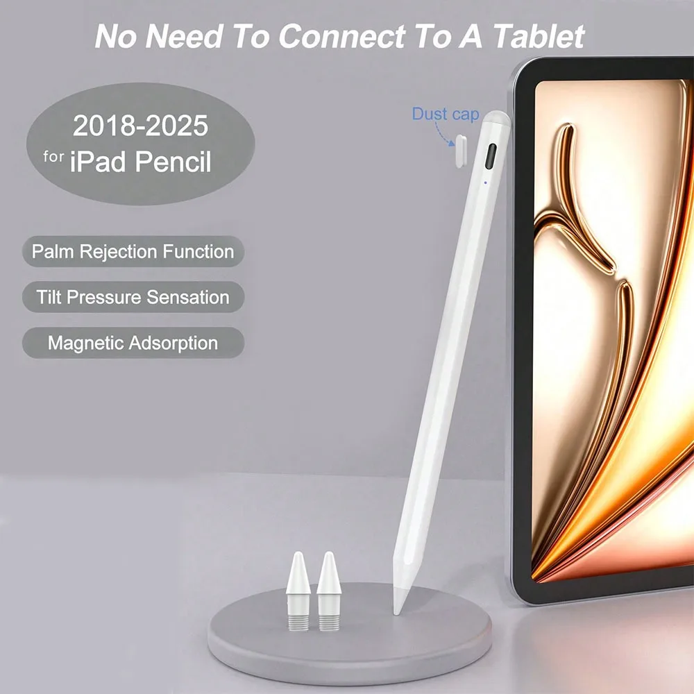 Stylus Pen for iPad 2018-2025 with Palm Rejection，Fast Charge Active Pencil Compatible with iPad Pro 11/12.9/M2-4, Air 3/4/5/6
