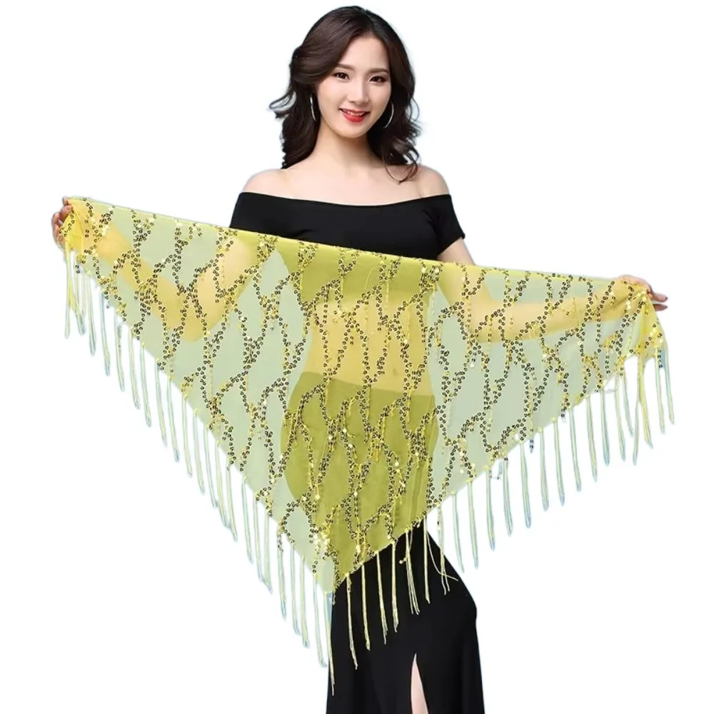 

Shiny Sequins Belly Dance Hip Scarf Tassel 6 Colors Dance Skirt Waist Belts Triangular Elegant Women Waist Chains Latin Dancer