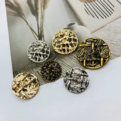 6Pcs/Lot Retro Hollow Metal Button Bronze Round Windbreaker Knit Sweater Sewing Clothing Decorative Button