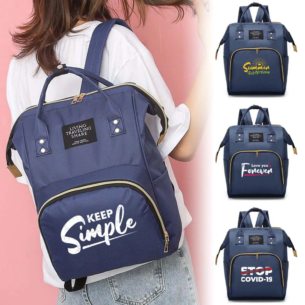 Nappy Backpack Mommy Bag Printing Phrase Series Lightweight Diaper Bags Large-capacity Travel Convenient Baby Bottle Organizers