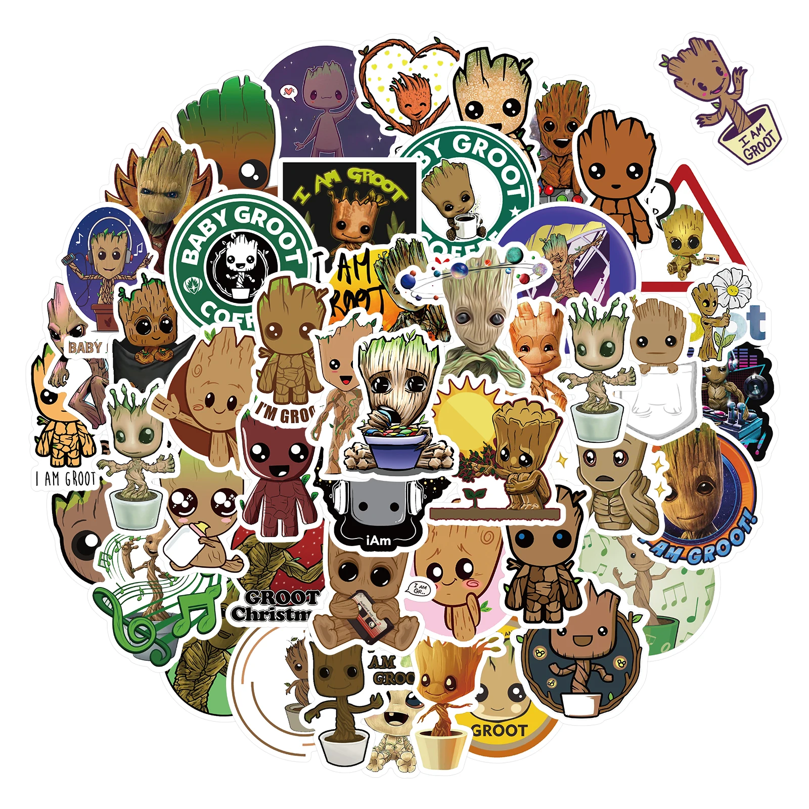 50PCS Groot Stickers Toys Marvel Guardians of the Galaxy Cute  DIY Motorcycle Laptop Luggage Fridge Graffiti Decals