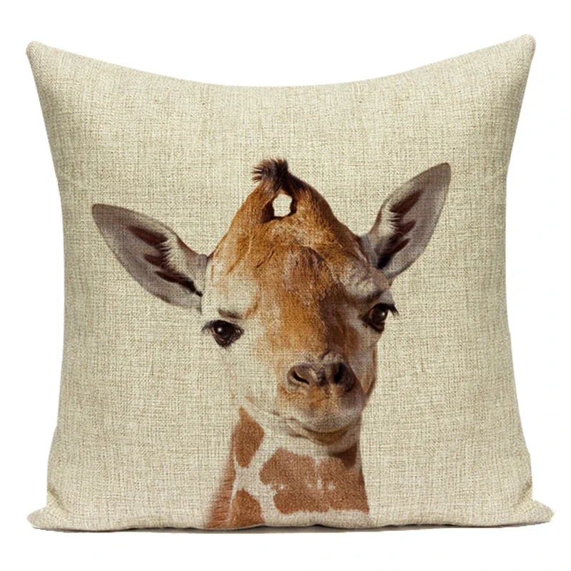 Cute Cartoon Giraffe Deer Lion Pillow Case Nordic Kids Room Decor Animal Cushion Cover for Sofa Car Bedroom Pillow Covers