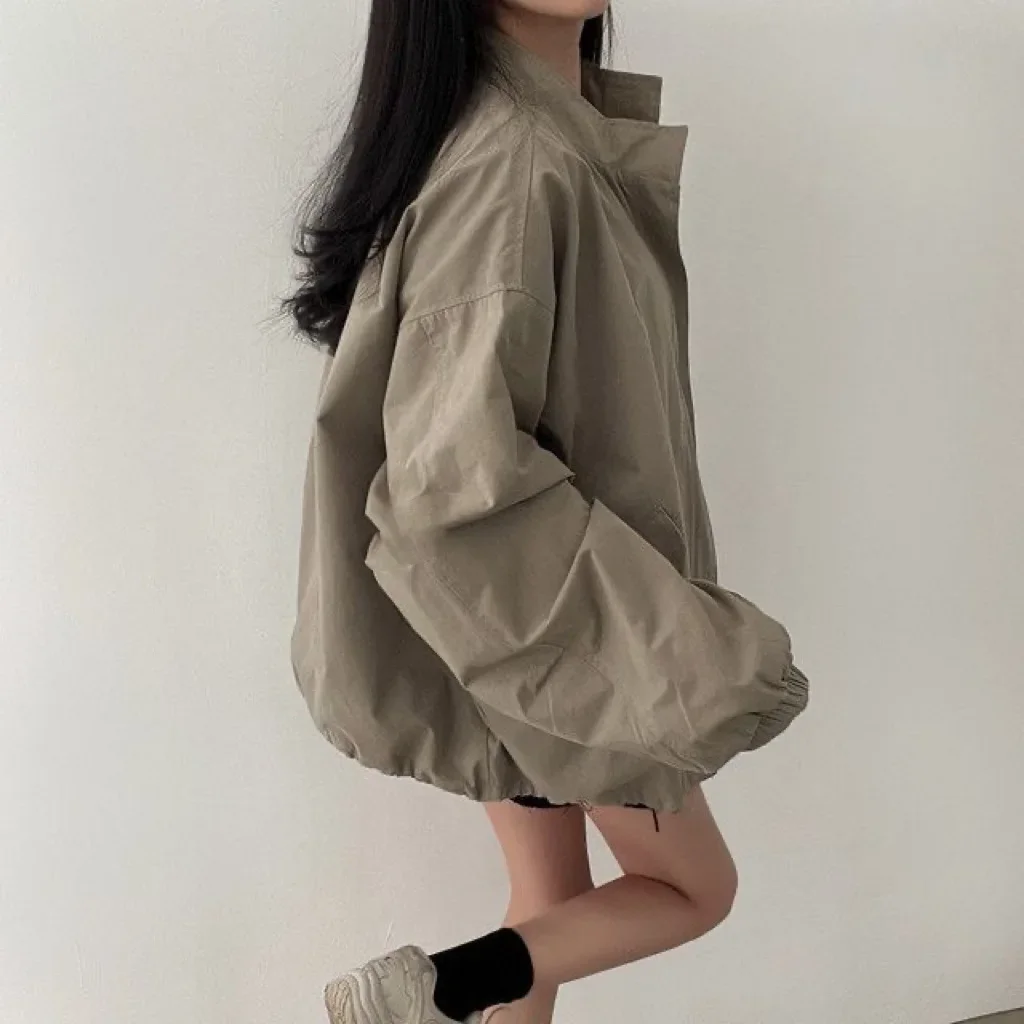 Women's Loose-Fit Stand Collar Long Sleeve Thin Jacket Casual Cardigan Top For Spring And Autumn 2024 New Style Baseball Uniform