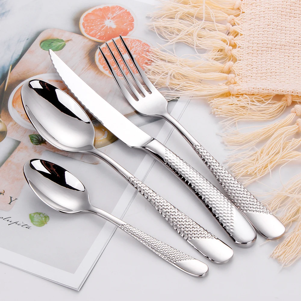 6 Pieces Stainless Steel Cutlery Set Western Gold Tableware Silver Knife Fork Spoon Dishwasher Safe Luxury Kitchen Utensils