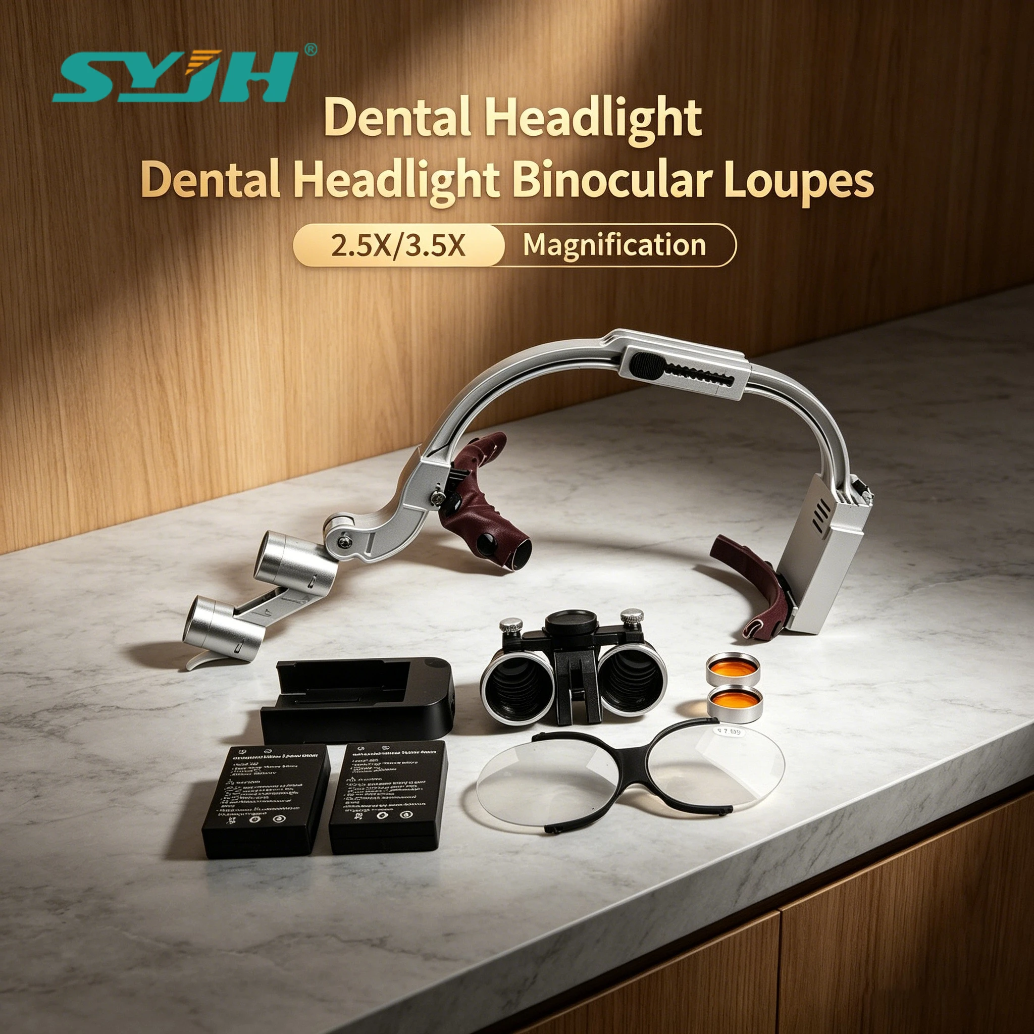Lampe frontale LED chirurgicale SYJH 2,5X/3,5X avec loupe binoculaire rechargeable pour instrument de dentiste