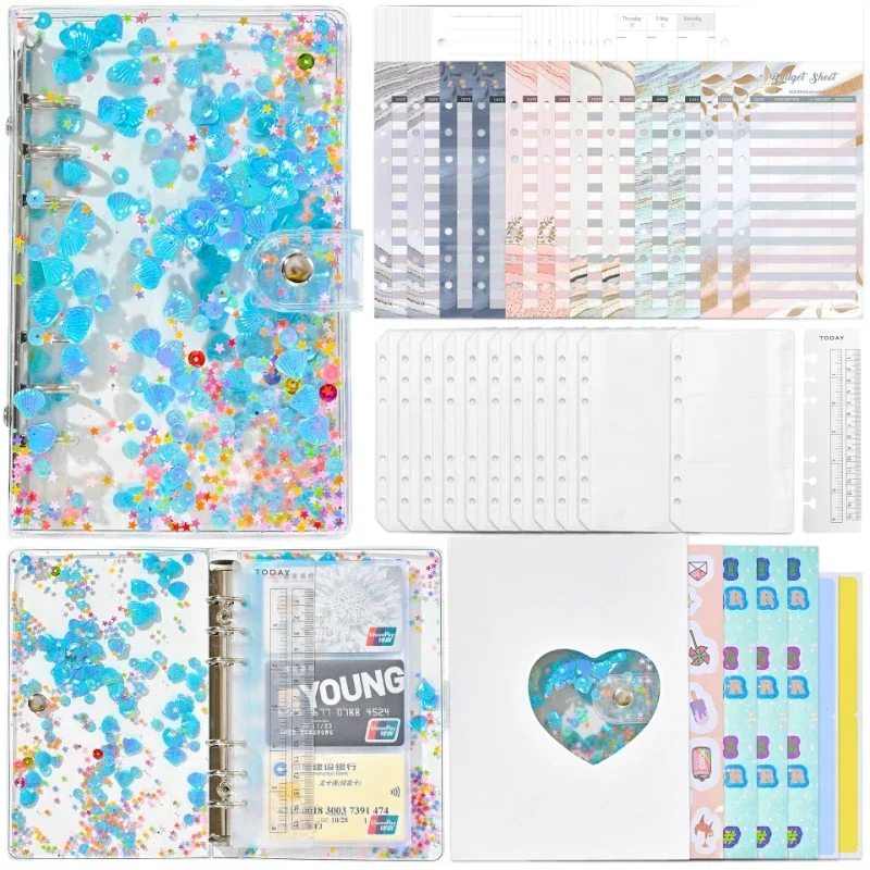 

【Budget folder】Creative A6PVC Transparent Colorful Hand Ledger Binder Zipper Bag Cash Envelope Budget Bag Planning with Stickers