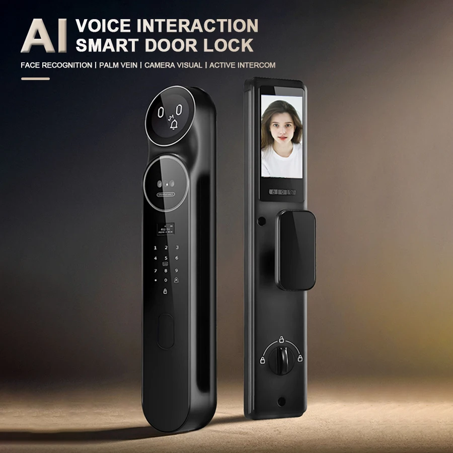 Interactive Smart Door Lock Face Recognition Palm Vein Fingerprint Camera Video Intercom Intelligent Lock with Tuya