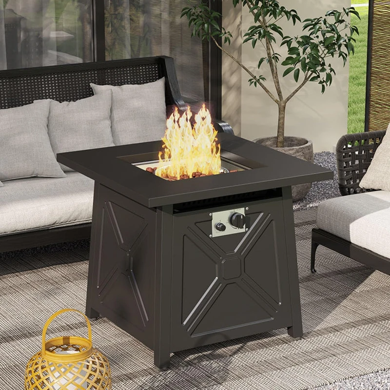 28 Inch Propane Gas Fire Pit Table, CSA Certified 50000 BTU Smokeless Firepit Patio Heater with Lava Rocks and Lid