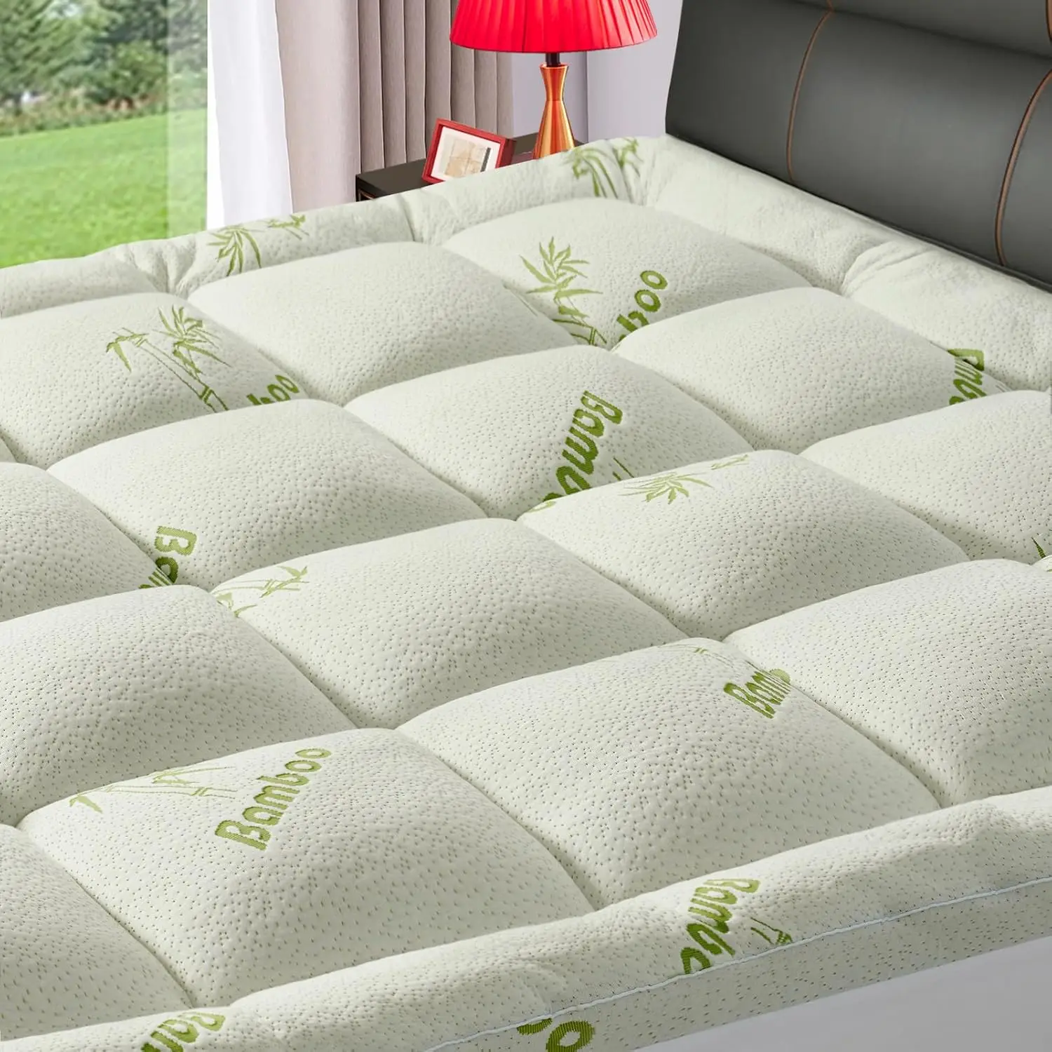 

Cooling Viscose Bamboo Mattress Protector, Breathable Cover for Hot Sleepers & Back Relief, Green