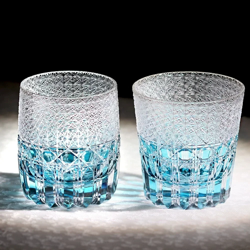 Blue Series Edo Kiriko Hand Cut Crystal Cup Luxury Goods Wineglass Brandy Whiskey Glass Artwork Liquor Snifter Water Beer Mug