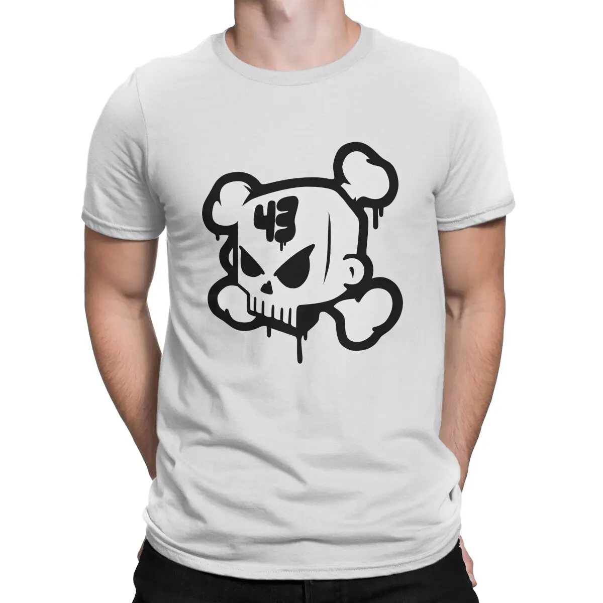 Hipster Black Skull Sticker T-Shirt Men O Neck Pure Cotton T Shirt Ken Block 43 Short Sleeve Tee Shirt Printing Clothes