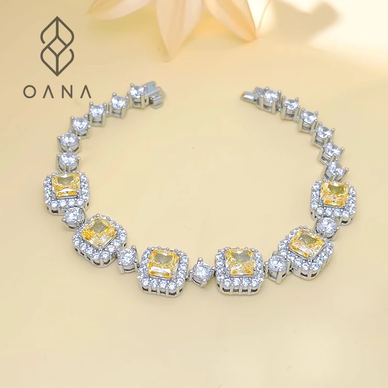 

OANA Fashion Light Luxury Niche All-Match Color Diamond 925 Sterling Silver Bracelet Inlaid With High Carbon Diamond Simple