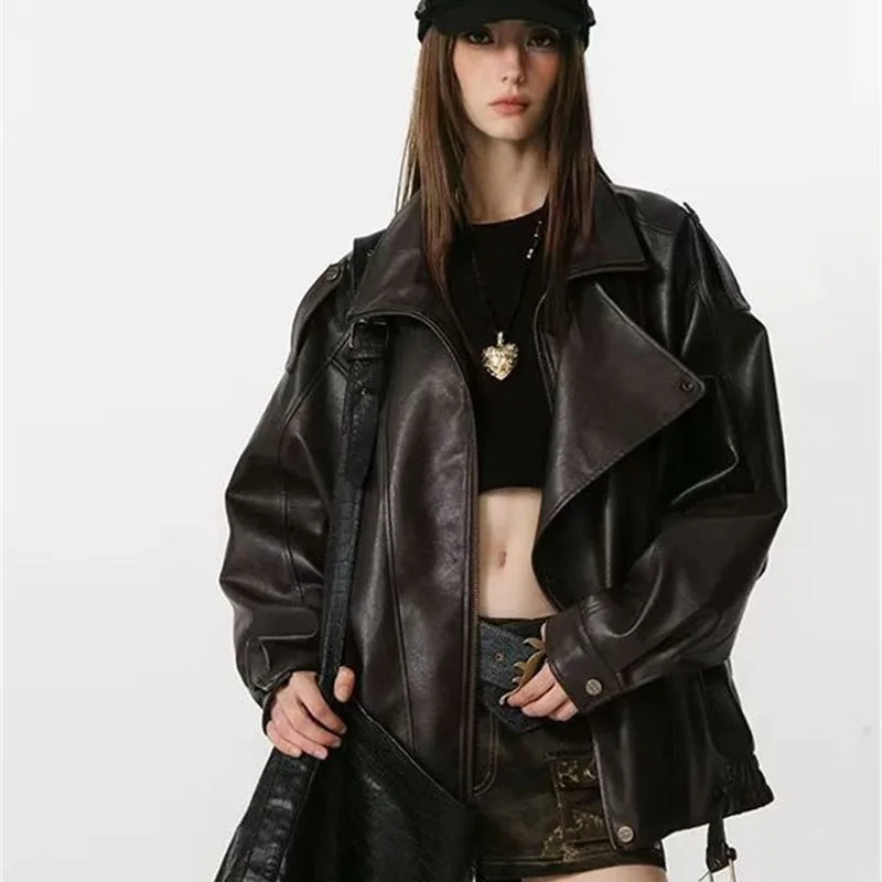 Giacca da donna in pelle a maniche lunghe autunno donna coreana cappotto casual in pelle PU inverno moda femminile addensare capispalla in ecopelle