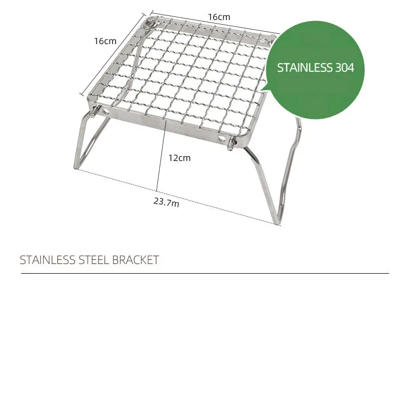 Portátil dobrável Campfire Grill Rack aço inoxidável churrasco ao ar livre Camping piquenique fogão a gás queimador de madeira Stand com saco de