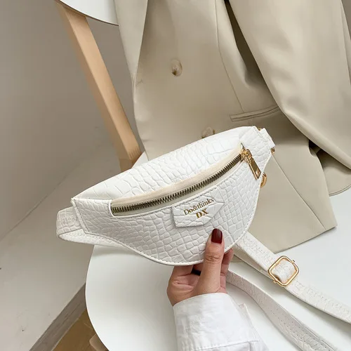Damen PU-Bauchtasche aus Alligatorleder, Umhängetasche mit Ketten, kleine Reißverschluss-Handtasche, solide Satteltasche für Reisen