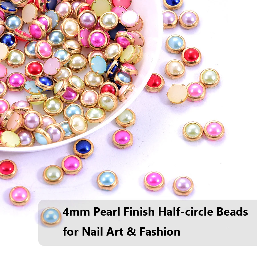 200Pcs 3D Nail Art Pearly Beads 4mm Size, Assorted Colors Nail Charm for DIY Nail Decorations and Jewelry Making