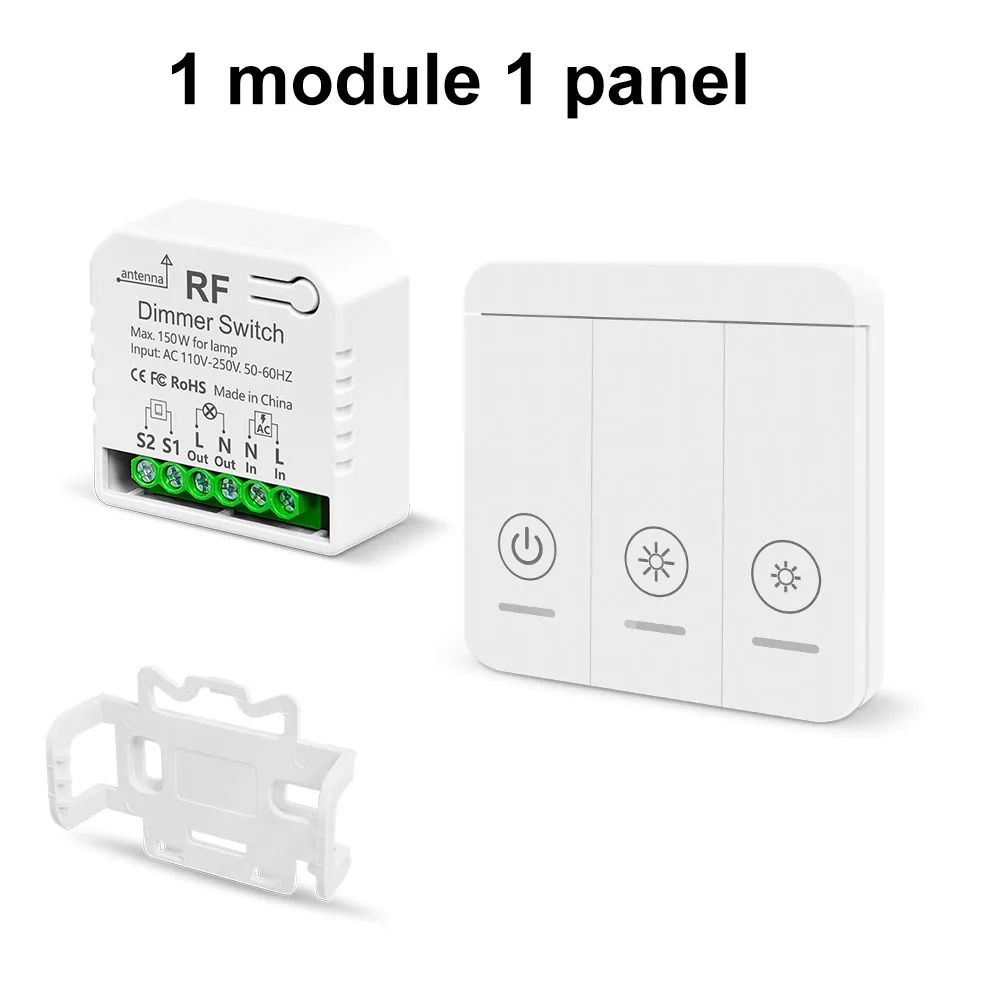 433 MHz 220 V LED-Dimmerschalter, Helligkeit einstellbares Modul, unterstützt 2-Wege-Steuerung, Drucktastenschalter für 10–150 W LED und Halogen