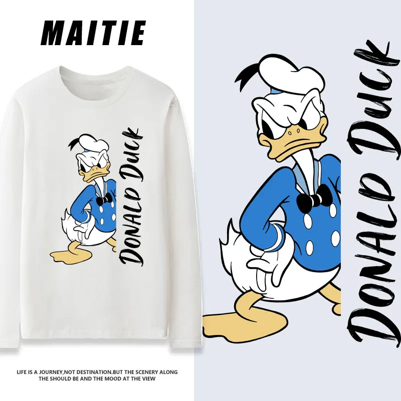 

Disney Donald Duck Daisy Couple Autumn Dress Pure Cotton Long sleeved Bottom T-shirt Women's Small Casual Clothes