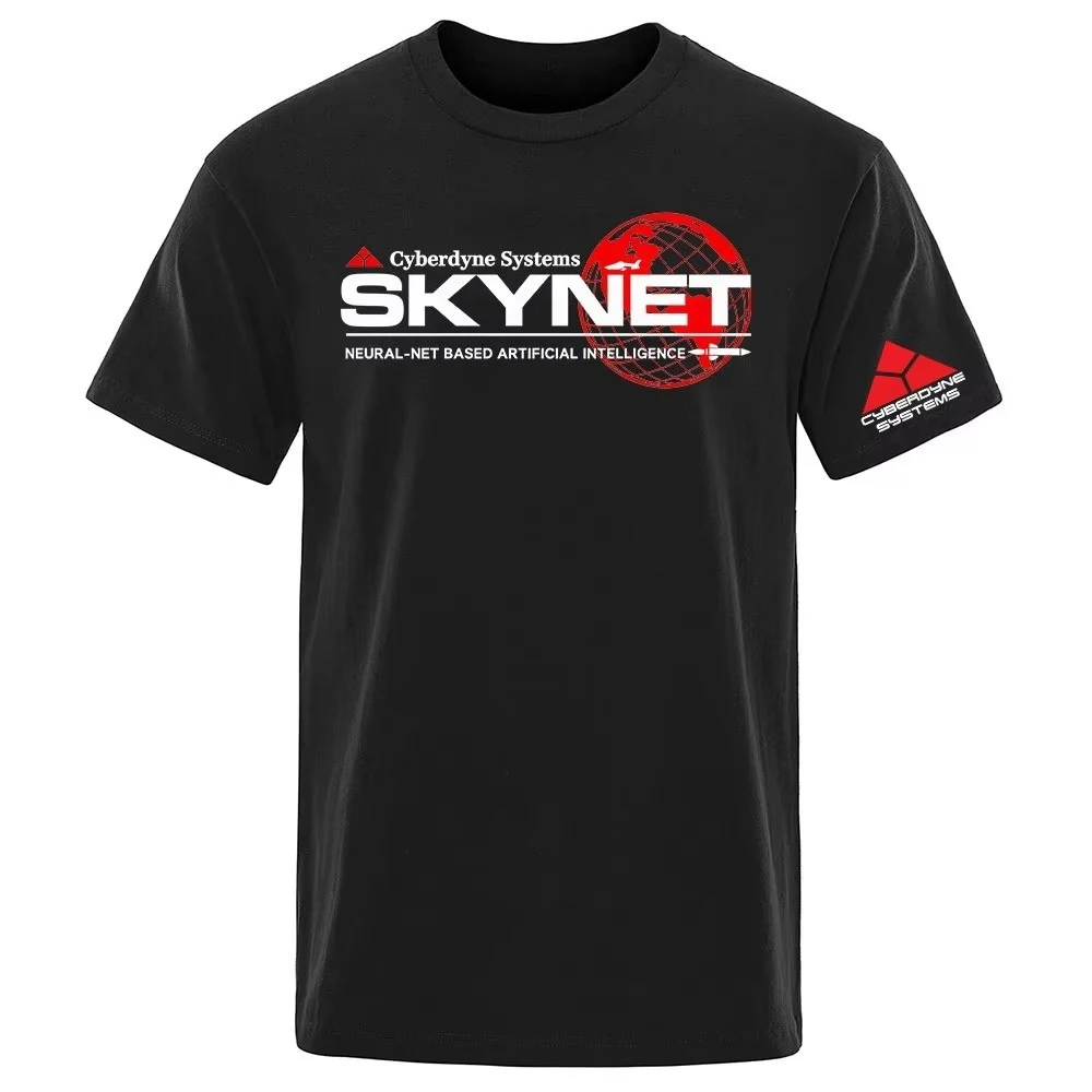 2026 New SKYNET Family Matching Oversized Unisex T Shirt Sci Fi Globe Chest And Sleeve Graphic Tee Tech Streetwear Cotton Top