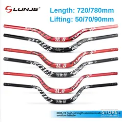 LUNJE MTB Bike Riser Handlebar 31.8x720/780mm Aluminum Swallow HandleBar Rise 90mm Mountain Folding Bicycle   Parts