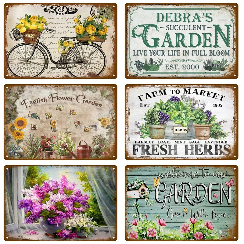 Retro Flowers Bird Metal Sign Garden Decorations Wall Art Mural Vintage Tin Sign Home Plate Room Decor Garden Painting Gift Farm